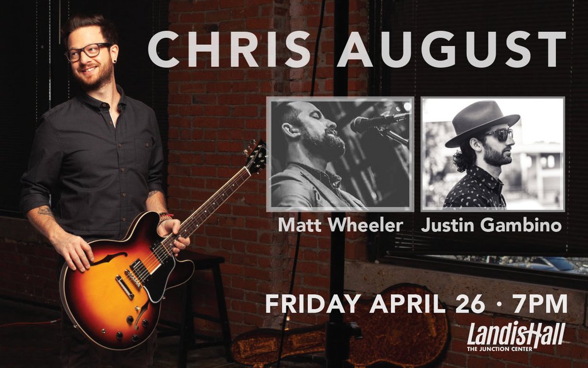 junctioncenter's tweet photo. Did you hear?! @ChrisAugust is coming to #thejunctioncenter on Friday, April 26th! Joining him will be @JGambinoSS and local worship leader, @mattwheelervh. Get your tickets at https://t.co/i7ZW8h2IwC! https://t.co/uacSNCW1M6