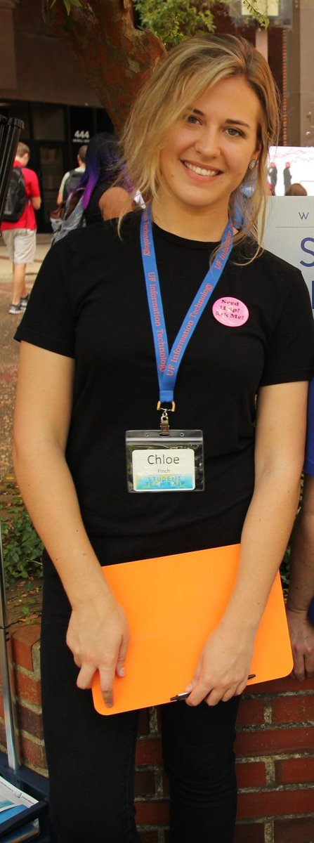 UF_InfoTech's tweet photo. Did you know that the Student Tech Fair was conceived back in 2014 by a student (@ChloetheFinch) for students? Grab some friends and check out the #UFTechFair on Friday for a #Top10 experience created just for Gator students. @InsideUF https://t.co/mdUlCuZp7h