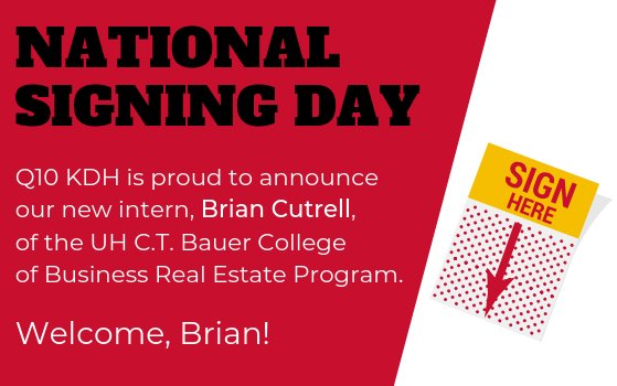 In the spirit of #NationalSigningDay, we welcome our new intern, Brian Cutrell! He is a grad student in the <a href="/UHBauerCollege/">UHBauerCollege</a> Real Estate Program and joins current intern, Cody Mitchell, a fellow classmate. #nationalsigningday #internship #universityofhouston #NSD19