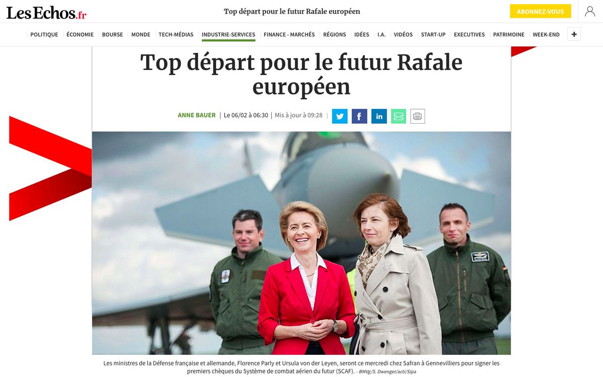 #DéfenseEuropéenne:'La coopération (...) dépasse le stade des déclarations pour s'inscrire dans le concret'.Après mon déplacement en #Allemagne sur thème du #MGCS, heureux de voir le lancement de ce projet de Système de combat aérien du futur #SCAF.
Lien : urlz.fr/8QjN