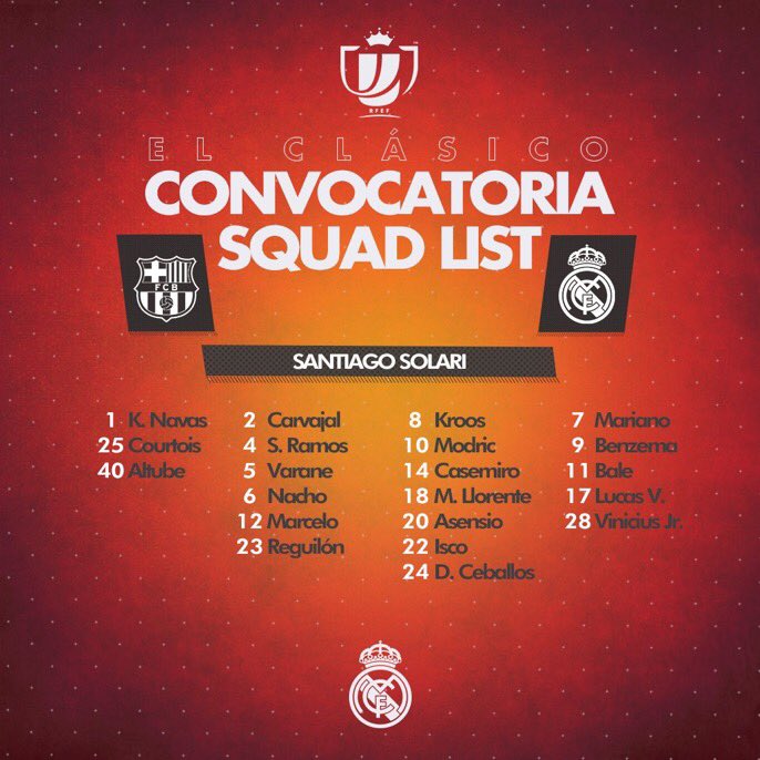 TSanchisG's tweet photo. Nuestros convocados para la gran victoria de esta noche en el #RMClasico #RMCopa #HalaMadrid #PoderVikingo https://t.co/kfCqaPeche