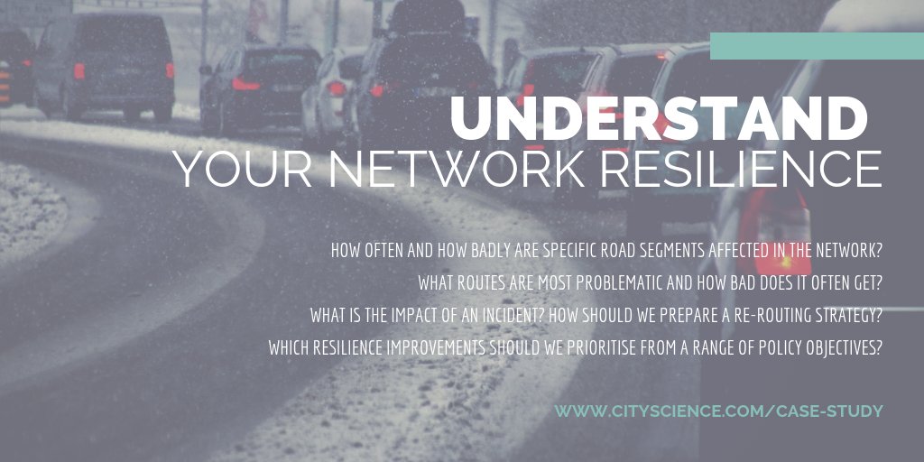 CityScienceUK's tweet photo. City Science has developed a toolkit that enables Local Authorities to identify, quantify and predict network resilience issues: https://t.co/fN6GkgJICw #resilience #transport #modelling #analysis #trafficmaster https://t.co/5wSEQZRCfX