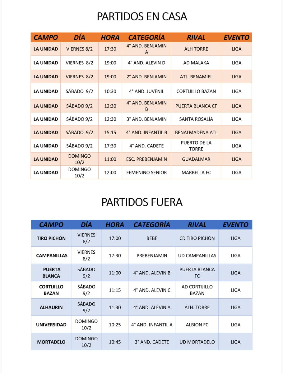 Muy buenas,  hoy estrenamos nuevo Twitter. Estos son los horarios de los equipos de nuestro club para este fin de semana. #futbolbase #cdlaunidad #arrabalMo