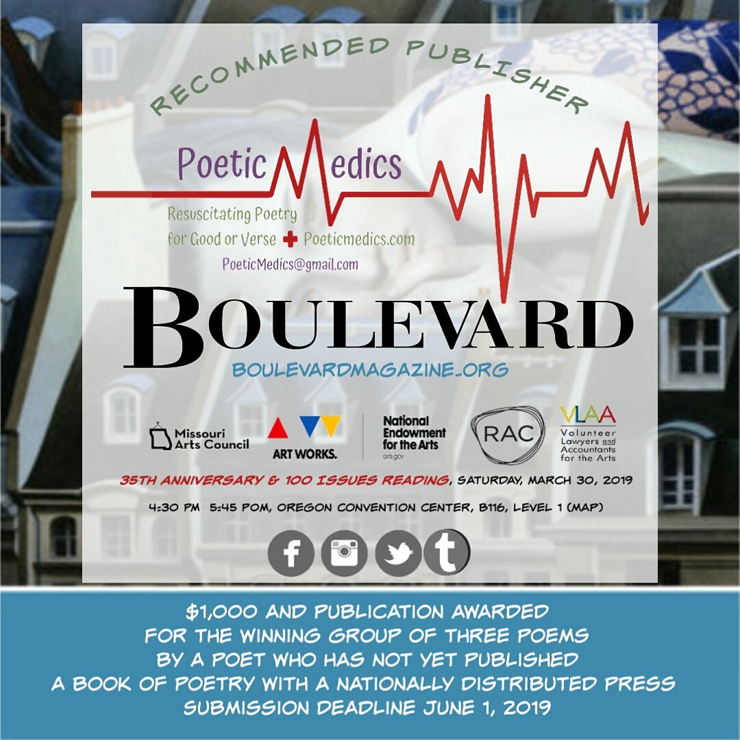poeticmedics's tweet photo. Boulevard Magazine is the poetry scene for new writers to get published! @boulevardlitmag
#graphicdesign @Tamartsy #poetry #poem #poems #poet #poets #poetic #poetrycommunity #publishersofpoetry #poetrypublishermagazines #poetrypublisher #boulevardmagazine #boulevardlitmag https://t.co/Kinvtt0bsi