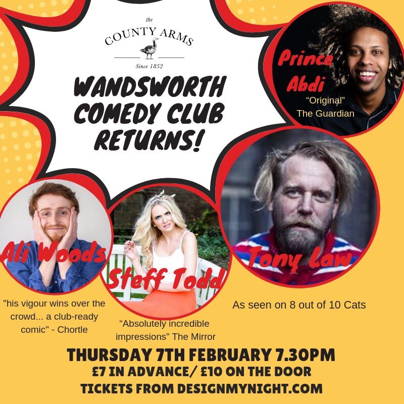 TheCountyArms's tweet photo. 🎭Book your spot!🎭 https://t.co/gHLQOFv2SC #comedyclub #wandsworthcomedyclub #comedy #countyarms #entertainment https://t.co/UvSmkmIAxS