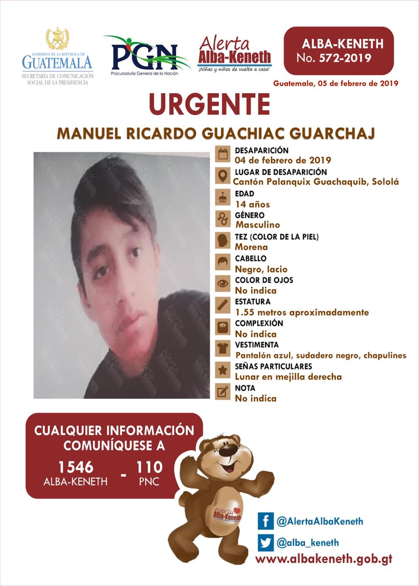 alba_keneth's tweet photo. #AlertaAlbaKeneth ⚠ | Manuel Ricardo Guachiac Guarchaj, de 14 años de edad. Desapareció el 04 de Febrero de 2019, en Canton Palanquix Guachaquib, Sololá .

🔁Comparte y ayúdanos con su localización.
📞Si tienes información llama al 1546 https://t.co/2XkU8vOfdF