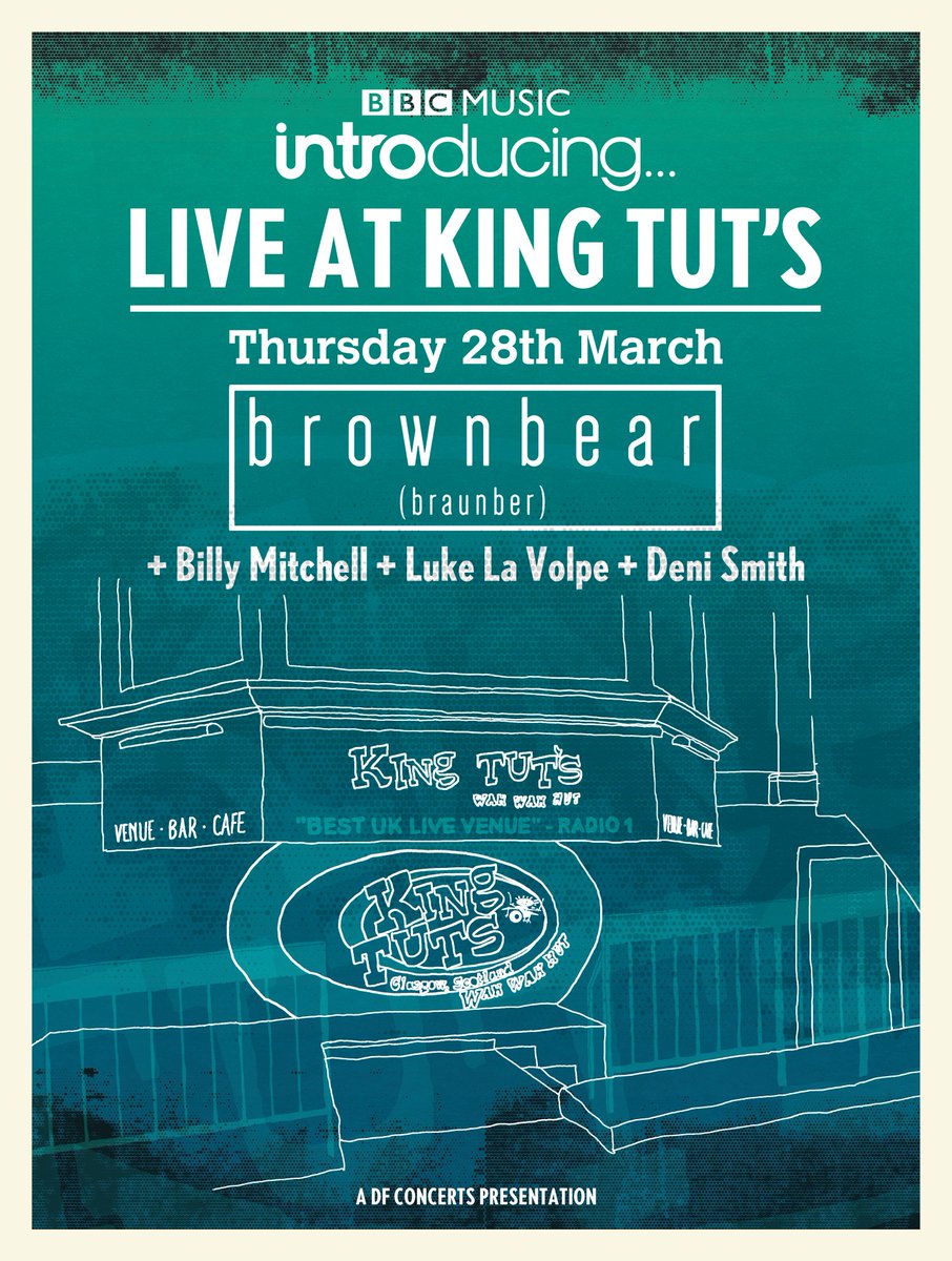 If you're in Glasgow in March you need to get yourself to this showcase at <a href="/kingtuts/">King Tut's Wah Wah Hut</a> 👇

⌁ <a href="/brownbearband/">brownbear</a> | @billymitchelluk | @lukelavolpe | @Deni_Smith ⌁