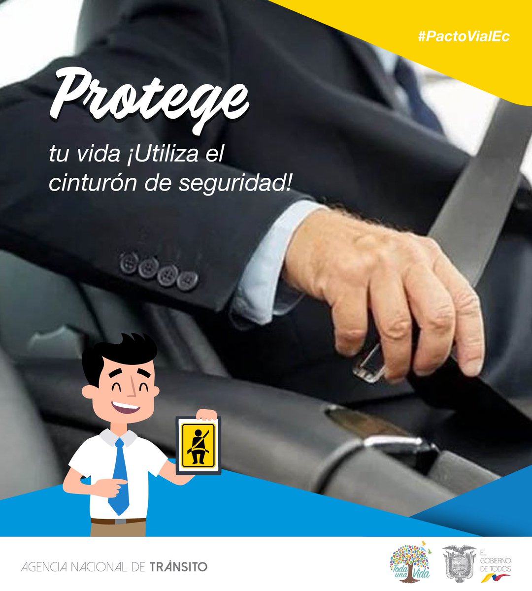 ANT_ECUADOR's tweet photo. El conductor del vehículo es la persona responsable de comprobar que todos llevan puesto el cinturón de seguridad. #HagamosUnPacto https://t.co/lFNupijCga