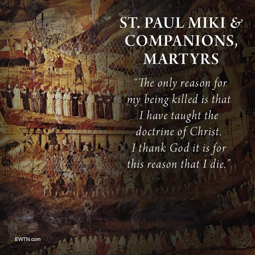 EWTN's tweet photo. #Today the Catholic Church honors the 26 Martyrs of Nagasaki, a group of native Japanese Catholics and foreign missionaries who suffered death for their faith in the year 1597. https://t.co/BiWRtb39Oo #EWTN #Catholic #WednesdayWisdom https://t.co/3m6ccPxRX3