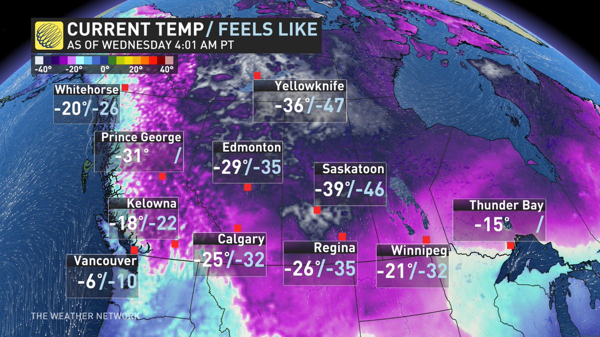 MurphTWN's tweet image. Another frigid start across the West with special mention going out across Saskatchewan. Coldest spot in the nation: #KeyLake, SK at -47°C! Frozen at -39°C this morning: #Saskatoon, #PrinceAlbert &amp;amp; #LaRonge. These values exclude wind chill. Frigid in the Northwest Territories too