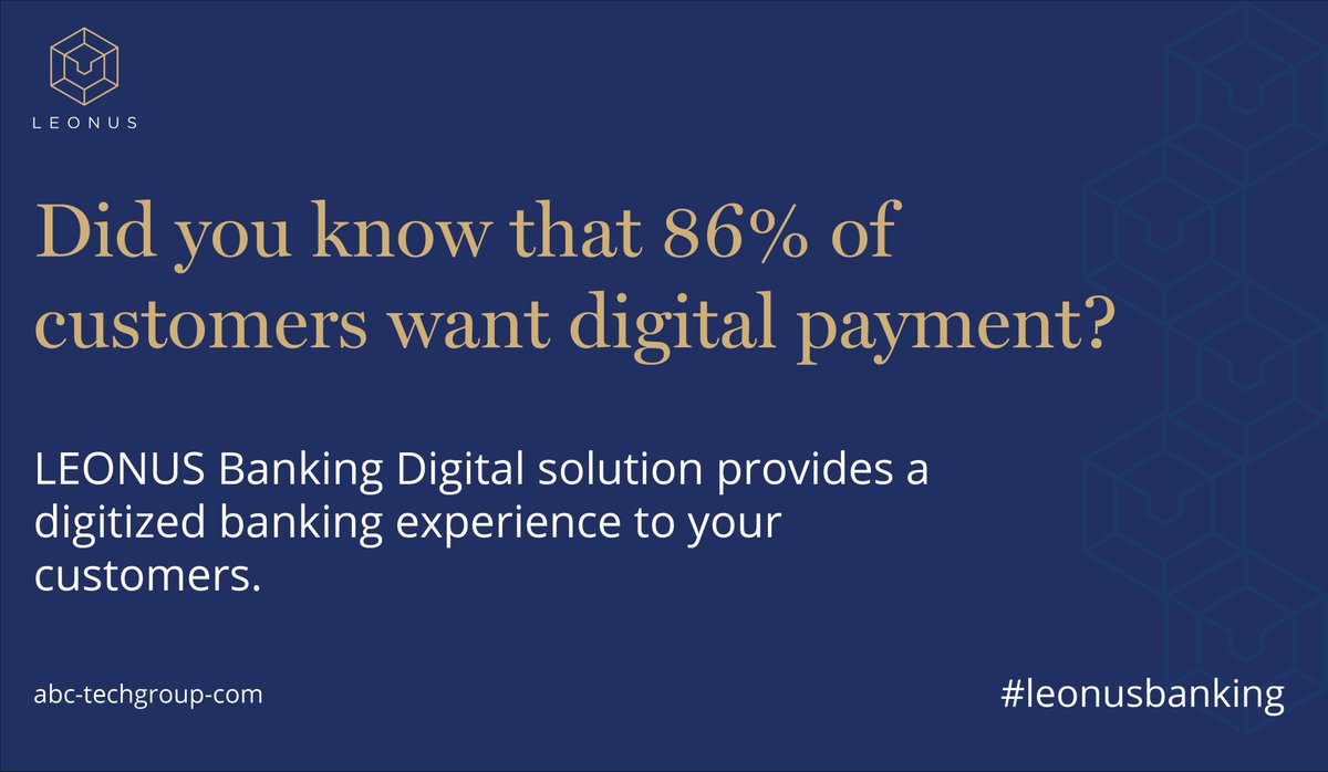 BankingLeonus's tweet photo. Did you know that 86% of customers want digital payment? #leonusbanking #fintech #banking #payment #abctechgroup #blockchain #didyouknow https://t.co/iUmcWF1EhD
