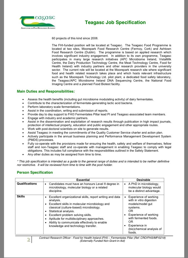 pauldcotter's tweet photo. Exciting new 54 (!) month contract position to join our group to work on a @FHI_PHASE3 funded project at the interface of research and industry #fermentates #health Please RT @teagasc https://t.co/c3ZX2VhGpp
