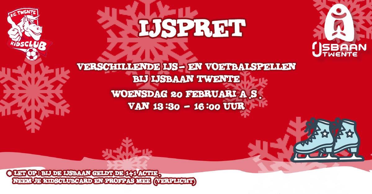 FC Twente Kidsclub (@fctkidsclub) on Twitter photo Heb jij in de voorjaarsvakantie nog niets gepland en ben je lid van de FC Twente Kidsclub? Kom naar de <a href="/IJsbaanTwente/">IJsbaan Twente</a> voor IJspret met de FC Twente Kidsclub. Maak ook kans op leuke grote prijzen. Geef je snel op, want vol=vol. 🔴⚽️⛸
Aanmelden ➡️ bit.ly/2QYeY Heb jij in de voorjaarsvakantie nog niets gepland en ben je lid van de FC Twente Kidsclub? Kom naar de <a href="/IJsbaanTwente/">IJsbaan Twente</a> voor IJspret met de FC Twente Kidsclub. Maak ook kans op leuke grote prijzen. Geef je snel op, want vol=vol. 🔴⚽️⛸
Aanmelden ➡️ bit.ly/2QYeY