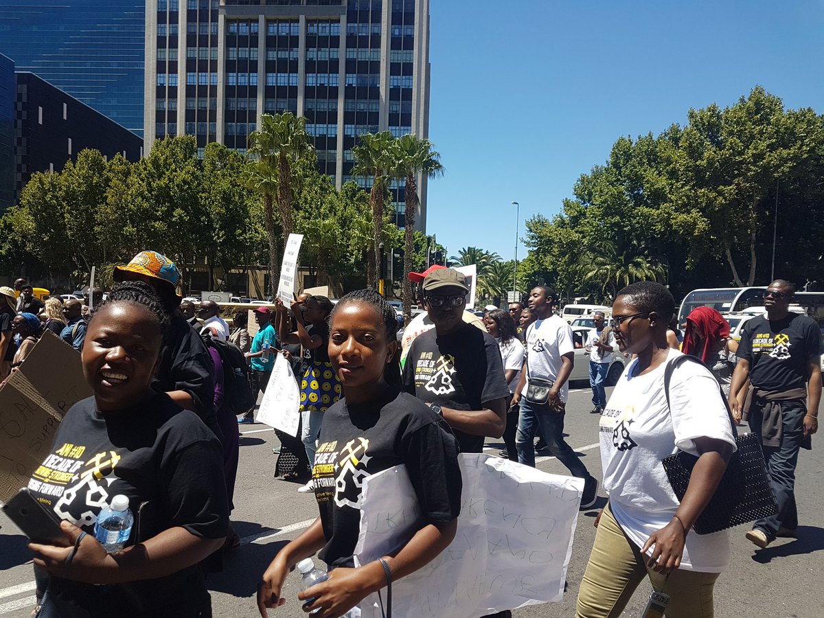Advocates4Earth's tweet photo. We joined the Alternative Mining Indaba delegates in the March to the Cape Town International Convention Centre where the #MiningIndaba #MiningIndaba2019 is being held | #AMI10 #AltMiningIndaba https://t.co/BM01zVGCnE