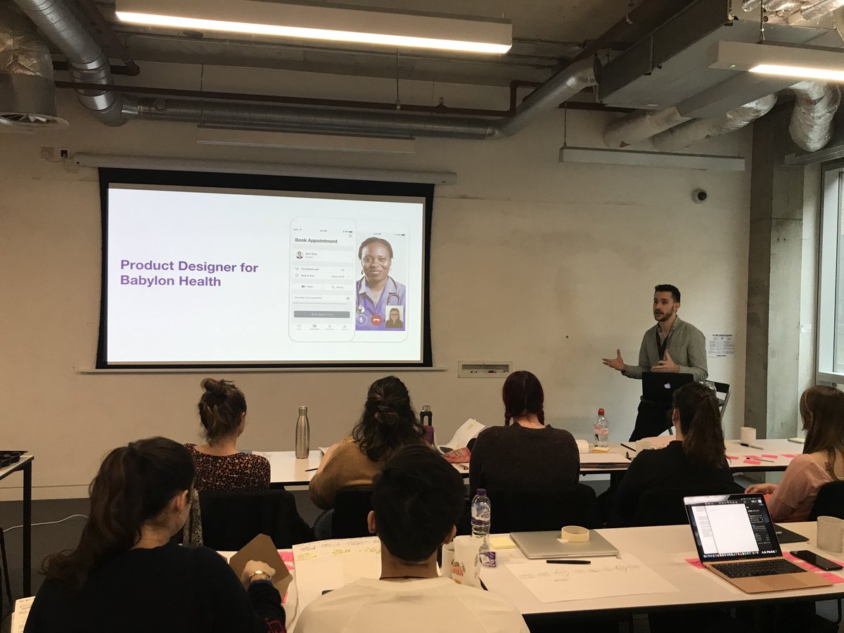 PelaEmily's tweet photo. Delighted to have @LiamCarterHawki come speak at @GA_London to UXDI30 students! #UXDI30 #BabylonHealth #GA https://t.co/EajHpTXppz