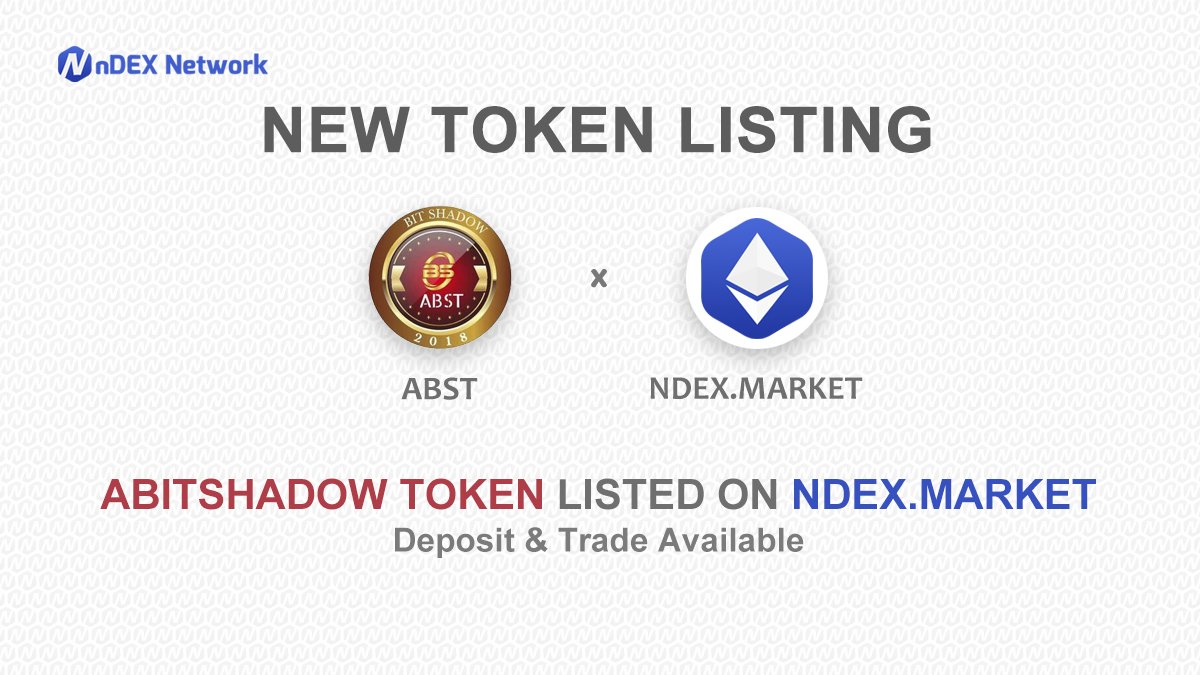 #nDEXMarket opens trading for <a href="/OfficialAbst/">ABST Official</a> 
Happy Trading :  ndex.market/#!/trade/ABST-… … … 
$NDX $NDT #nDEXNetwork #nEXBit #BlockHat #ROBODAX
