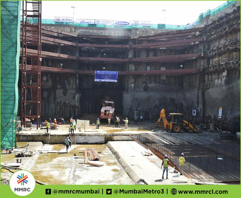 MumbaiMetro3's tweet photo. Tunneling by New Austrian Tunneling Method (NATM ) commenced today at the south end of BKC Station for the 153m long tunnel below Mithi River. This will facilitate stabling of spare train during operations. This will also act as a Sick Siding. https://t.co/HuYtVuZjMc
