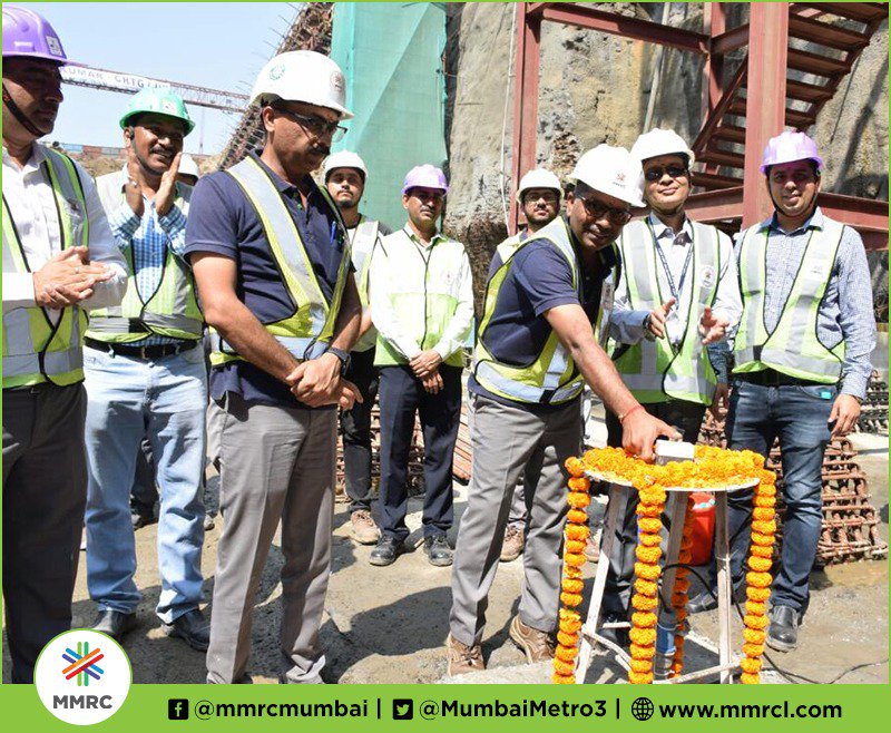 MumbaiMetro3's tweet photo. Tunneling by New Austrian Tunneling Method (NATM ) commenced today at the south end of BKC Station for the 153m long tunnel below Mithi River. This will facilitate stabling of spare train during operations. This will also act as a Sick Siding. https://t.co/HuYtVuZjMc