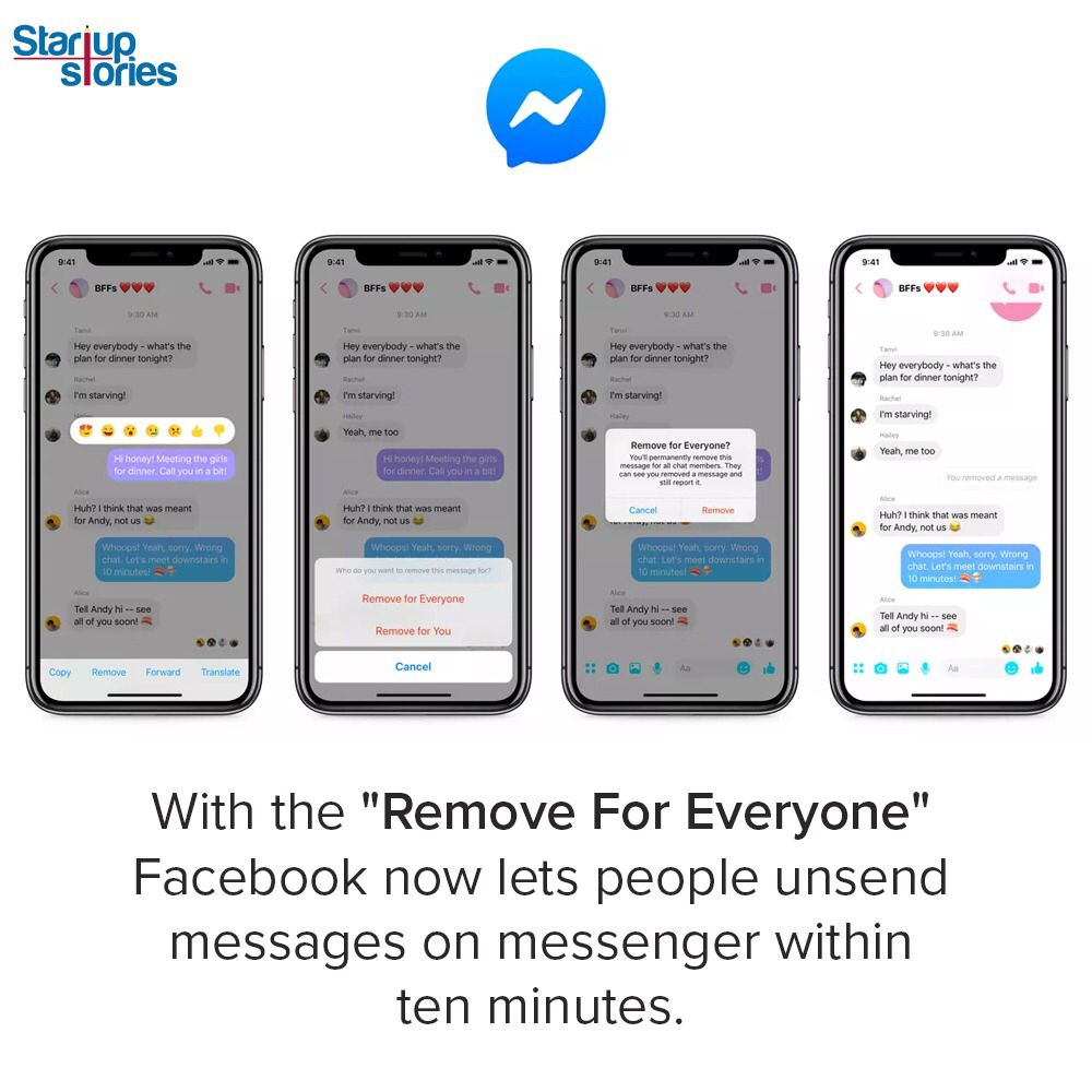 stories_startup's tweet photo. With the #RemoveForEveryone feature, #Facebook lets you delete messages till ten minutes after you send them!
#StartupStories #StartupNews #NewsOfTheDay https://t.co/Ep0nsMQpZp