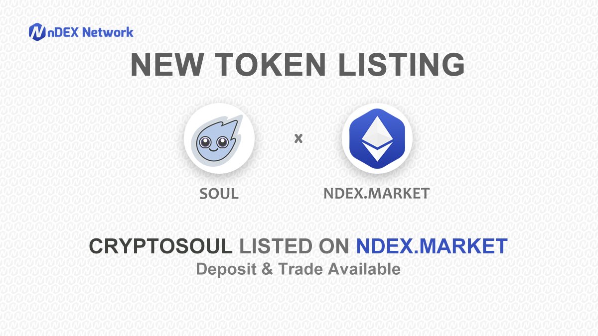 #nDEXMarket opens trading for <a href="/CryptoSoul_/">CryptoSoul</a>
Happy Trading :  ndex.market/#!/trade/SOUL-… … …
$NDX $NDT #nDEXNetwork #nEXBit #BlockHat #ROBODAX