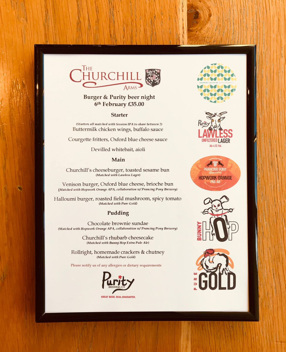 Burger &amp; Purity beer night is finally upon us! 

From 6pm this evening Nick Deverell-Smith and the team will be serving up 3 incredible courses matched with Purity’s fantastic Ales and beers. 🍻🍔 

At just £35 for 3 courses you’re definitely getting your money’s worth.