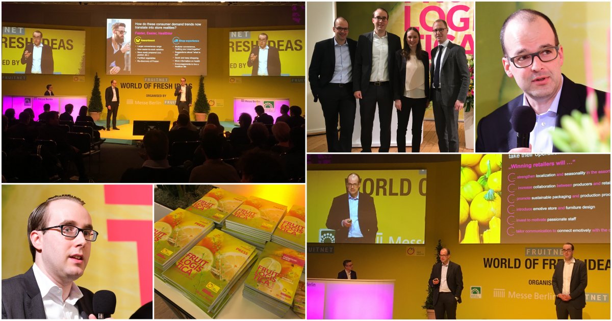 OliverWyman's tweet photo. Surprises in Store: At yesterday's Fruitnet World of Fresh Ideas, Rainer Münch and Alexander Pöhl presented our new @Fruit_Logistica #TrendReport. Thanks to everyone who joined! Read the full report: https://t.co/6EwMm5hmOI #FruitLog2019 #OWRetail https://t.co/PsXZlGqwNx