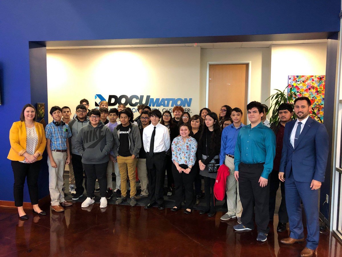 RobbyDBrownII's tweet photo. Yesterday was Job Shadow Day in San Antonio! We were thrilled to host 28 students from @CASTtechSchool.
@DOCUmation_LLC is committed to the mentorship of the next generation that will be part of SA's workforce! @SanAntonioEDF @JLeighSaucedo #docuCARES #SAWorks #SAJobShadow2019 https://t.co/u9sG95gOdT