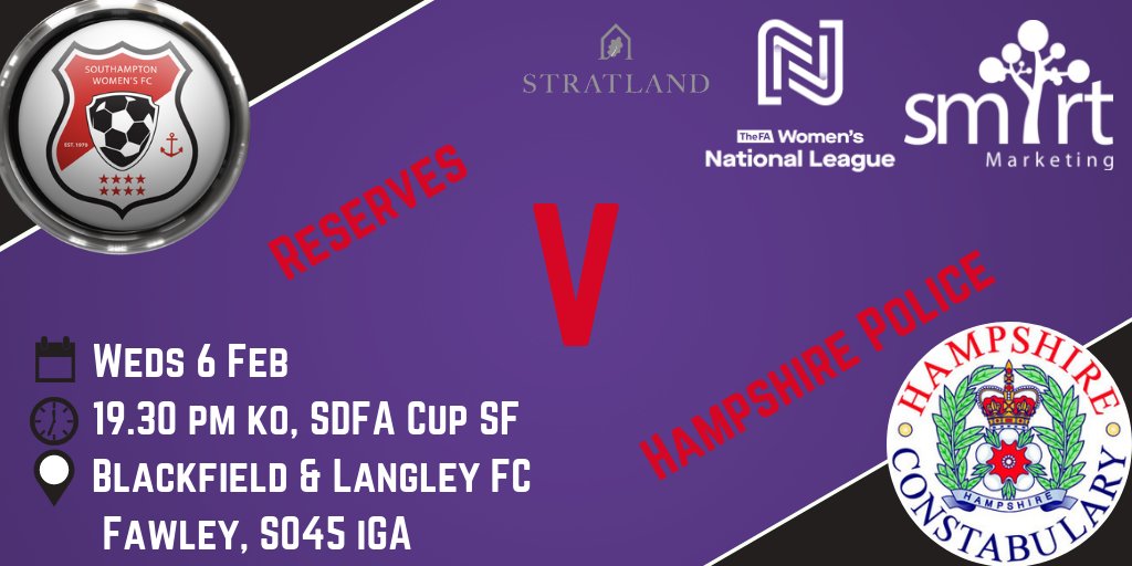 SotonWomensFC's tweet photo. Tonight our Reserves meet @HantsPolice Ladies in the semi-final of the SDFA Cup. 19:30 KO at Blackfield and Langley (@bandlfc). #OneClub #PlaceInTheFinal #NightGame https://t.co/hgww3WLofj