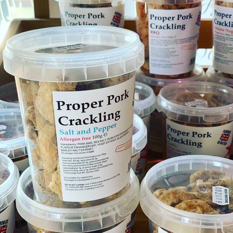 Try our new Proper Pork Crackling Pots, available @hallsofhazlemere NOW!! #porkcrackling #porkscratchings #porkylicious 🐖🐖🐖