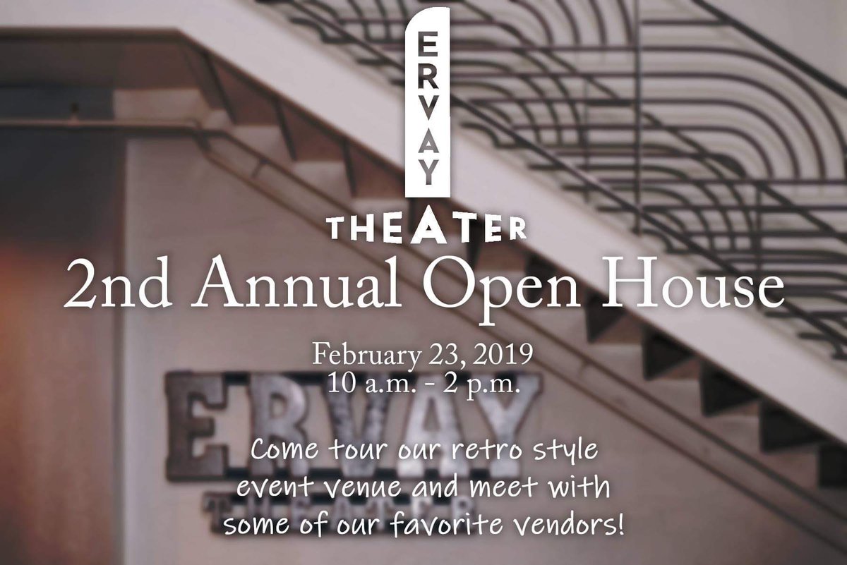 ErvayTheater's tweet photo. Ervay Theater is hosting our 2nd open house. Everything you need for an amazing event will be under one roof Saturday Feb. 23rd from 10 am - 2 pm. Register with the link below or at the door! #dallaseventvenue #openhouse #dallasweddingvenue
https://t.co/cVL4JNCYSj https://t.co/aYgk0KwFwJ
