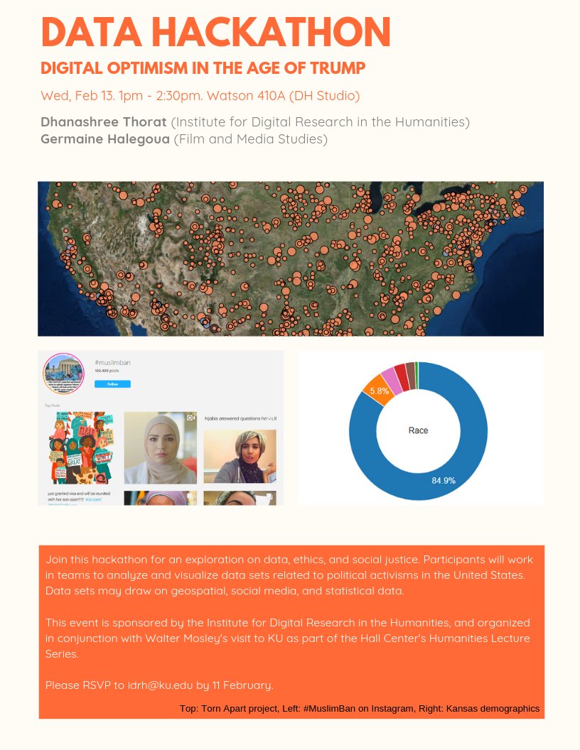Data Hackathon: Digital Optimism in the Age of Trump, w/ @shree_thorat and @grhalegoua, has been rescheduled for February 13, 1:00 - 2:30pm.