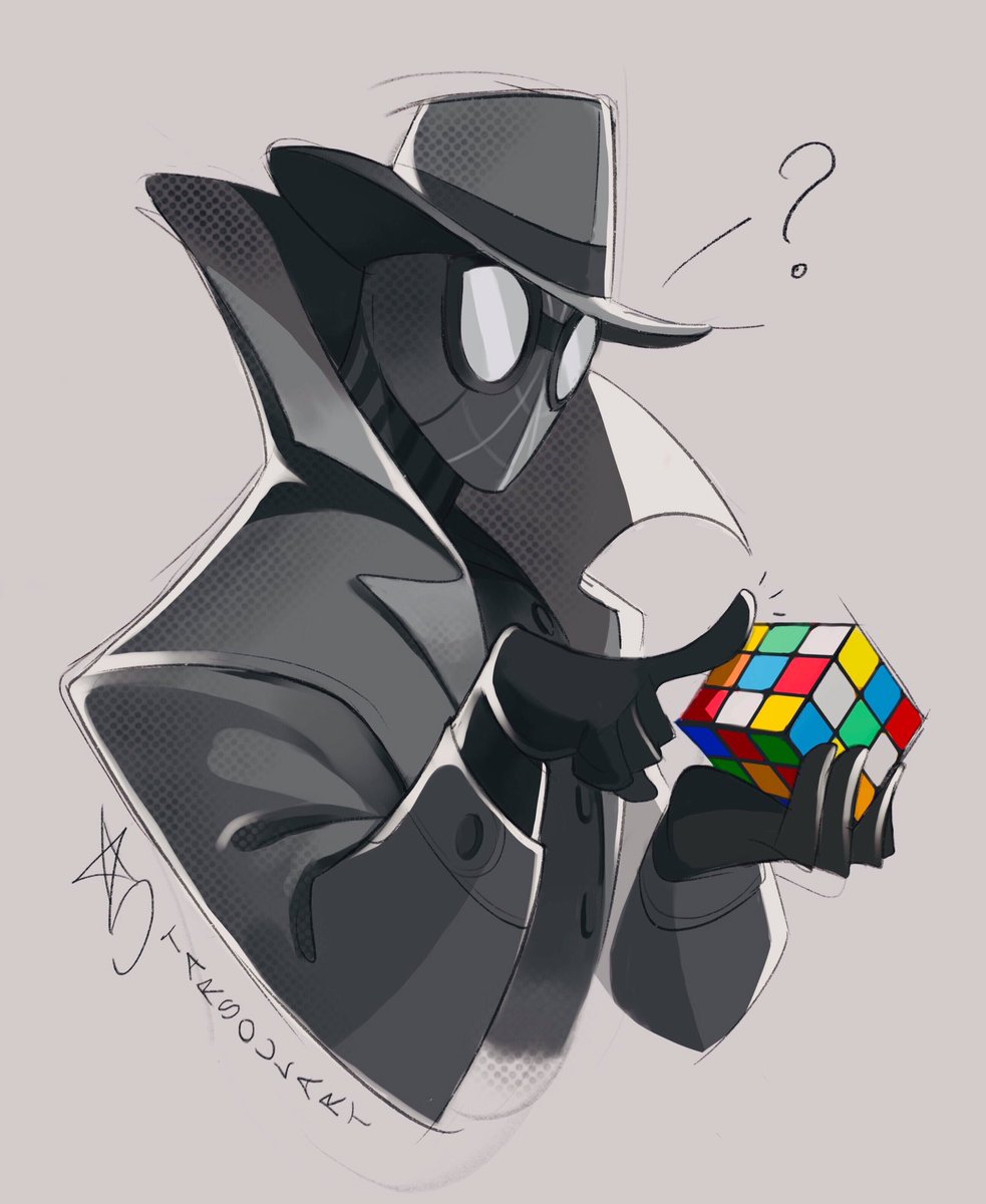 'This is purple?' (No)
'Blue?' (No!)
Gosh I luv this guy!
#SpidermanintotheSpiderVerse #spidermannoir #spidey #noir #spiderverse #fanart #procreate #doodle #sketch #rubik #movie #animations #stylize #comic