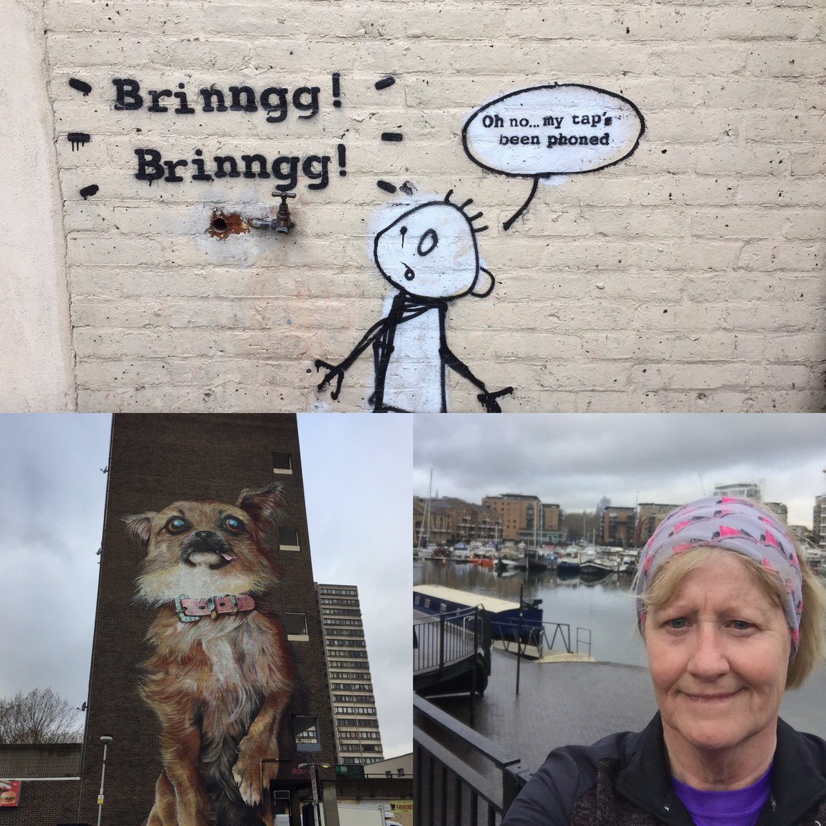 Lovely Run to Wapping today, found the Banksy on route, had coffee &amp; buttered bun and generally took in the London views... 😊