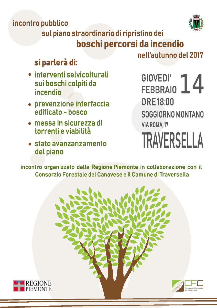 regionepiemonte's tweet photo. #incendi boschivi: incontri informativi di #prevenzione: il #14 febbraio, ore 18:00, al Soggiorno Montano, Via Roma 17 a #Traversella 8 (TO) in collaborazione con con il Settore #Foreste delle Regione Piemonte e gli enti e consorzi del territorio @ProCivPiemonte @PSRPiemonte https://t.co/xevFJwMpKV