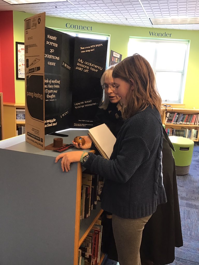 HMSgrade6's tweet photo. Harry Potter fun in the library today!  Thanks Ms Stuhr and Ms Castonia. #HPFun https://t.co/V2HPedzp5i