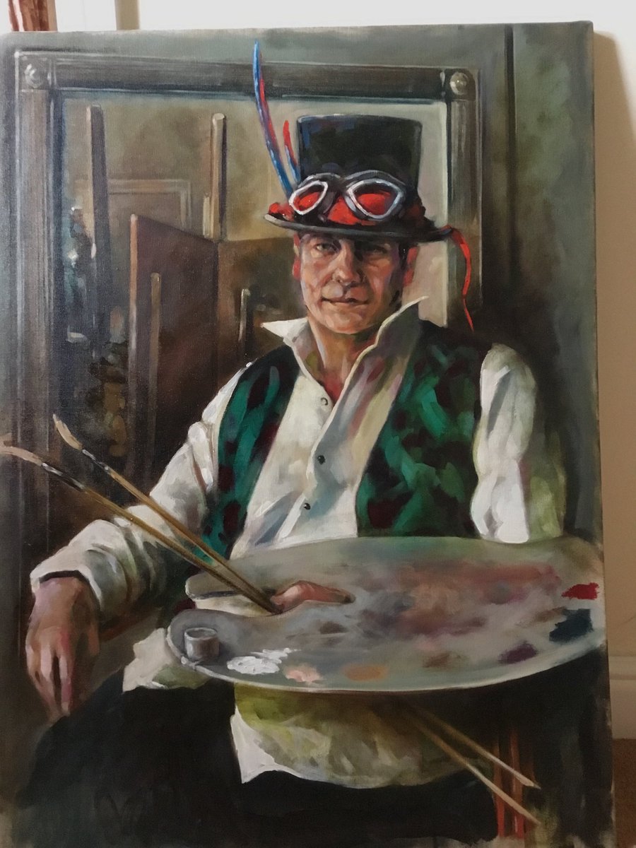 suffolkpainter's tweet photo. I let this portrait sit awhile and now working into some areas. The face has form but needs toning down on the left side.  Work in progress #art #painting #portraits https://t.co/VexuvqS3bN