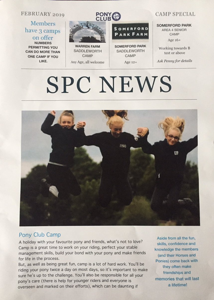 AwShowjumper's tweet photo. Saddleworth Pony Club Newsletter. Not my best photo ever but a fun one at least 🤣 can’t wait for camp again this year. It’s something you must try and do if you can, it’s the best experience ever!! @ThePonyClub #campmates #teamplayer #happycampers https://t.co/nPKnUVEmlD