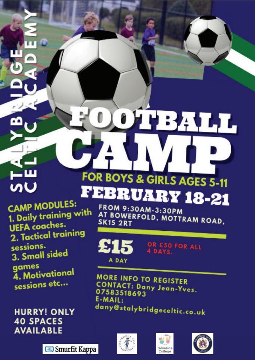 StalyCeltic_Ac's tweet photo. HALF TERM HOLIDAY CAMP

We’re running a February half term Camp for boys and girls aged 5-11! 

Find out more here: https://t.co/KaFdz49cOq https://t.co/1G3lJofprq