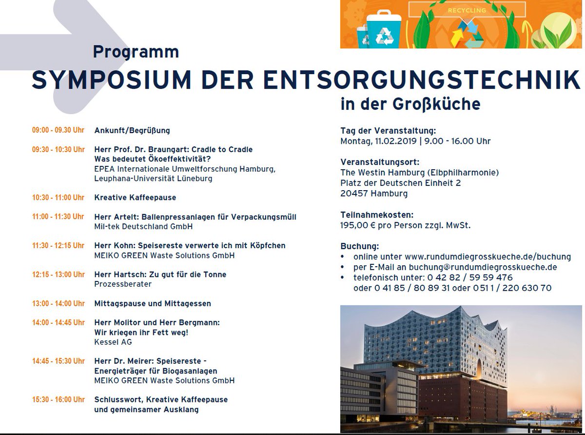 Wer den fantastischen Michael Braungart (#CradleToCradle) in der #Elbphilharmonie hören will und einen Bezug zur #Gastronomie hat, soll sich noch schnell anmelden. Meine Wenigkeit darf dort übrigens auch was erzählen. #Speisereste