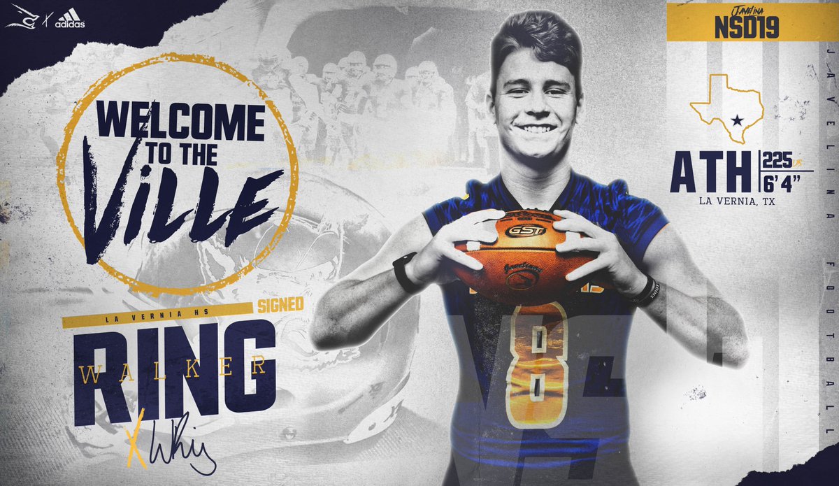 TAMUK Javelina Football (@javelinafb) on Twitter photo Commit No. 4️⃣ for Javelina Football:
Walker Ring - ATH - 6'4 - 225lbs - La Vernia, Texas - La Vernia HS - <a href="/WalkerRing08/">Walker</a> 
#WelcometotheVille #NSD2019 Commit No. 4️⃣ for Javelina Football:
Walker Ring - ATH - 6'4 - 225lbs - La Vernia, Texas - La Vernia HS - <a href="/WalkerRing08/">Walker</a> 
#WelcometotheVille #NSD2019
