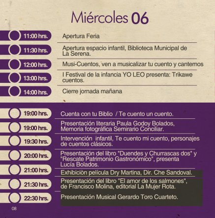 LaSerenaes's tweet image. Muy buen día comunidad! 💪😍🌞 
Dejamos con ustedes, la programación de nuestra octava jornada de la Feria del Libro La Serena, "Ven a Ver y Leer": #LaSerenaEsCulltura #LaSerenaEsDeTodos
cort.as/-EZ-f