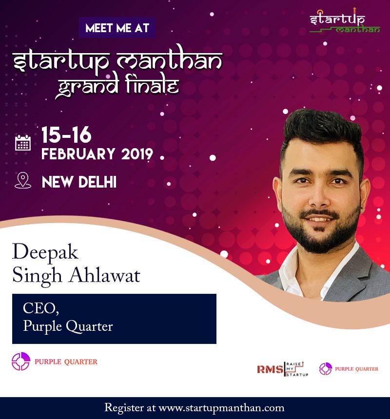 StartupManthan's tweet photo. We’re excited to announce that @dsAhlawat03 Founder @Purple_Quarter will be #Speaking at #StartupManthanGrandFinale!
This is YOUR opportunity to #Meet, #Interact &amp; #Learn from the top notch #Speakers
#Register @ https://t.co/VyMDtHz4Um  
#Details @ https://t.co/f9cdMGFVym https://t.co/mUZxBsrcjH