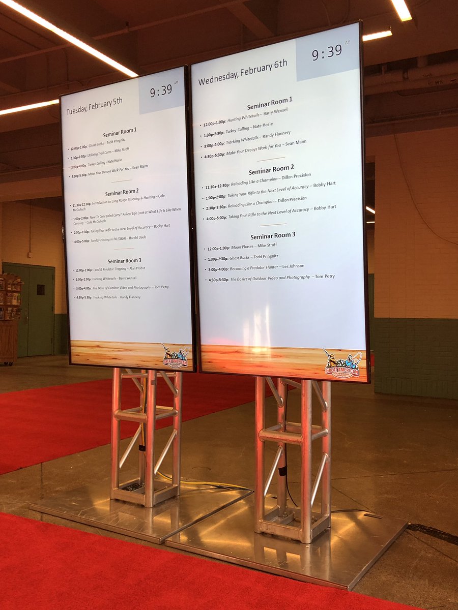 JPLilleyAV's tweet image. A few pictures of our AV setups before the crowds hit during the 2019 Great American Outdoor Show. #GAOS2019 #KnowItWorks #DoLiveBetter #LEDVideoWallRentals #DigitalSignage #EventProduction