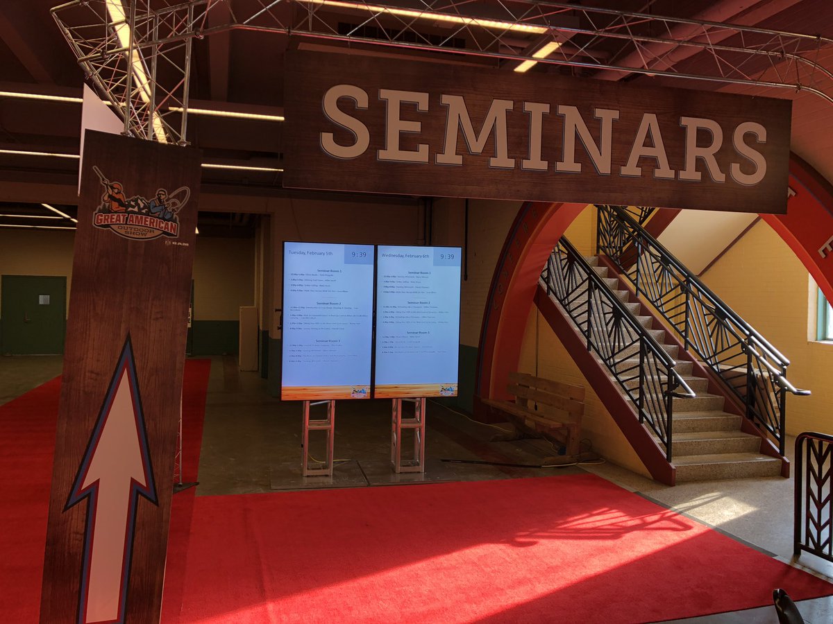 JPLilleyAV's tweet image. A few pictures of our AV setups before the crowds hit during the 2019 Great American Outdoor Show. #GAOS2019 #KnowItWorks #DoLiveBetter #LEDVideoWallRentals #DigitalSignage #EventProduction
