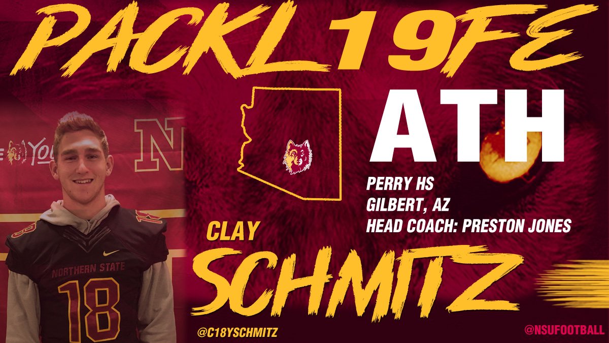 NSUFOOTBALL's tweet photo. Clay Schmitz @c18yschmitz is now a Wolf! A dynamic two-way athlete from Arizona! He is ready for the #PackL19fe #WolvesCountry #AZWolves https://t.co/D0GTt23n23