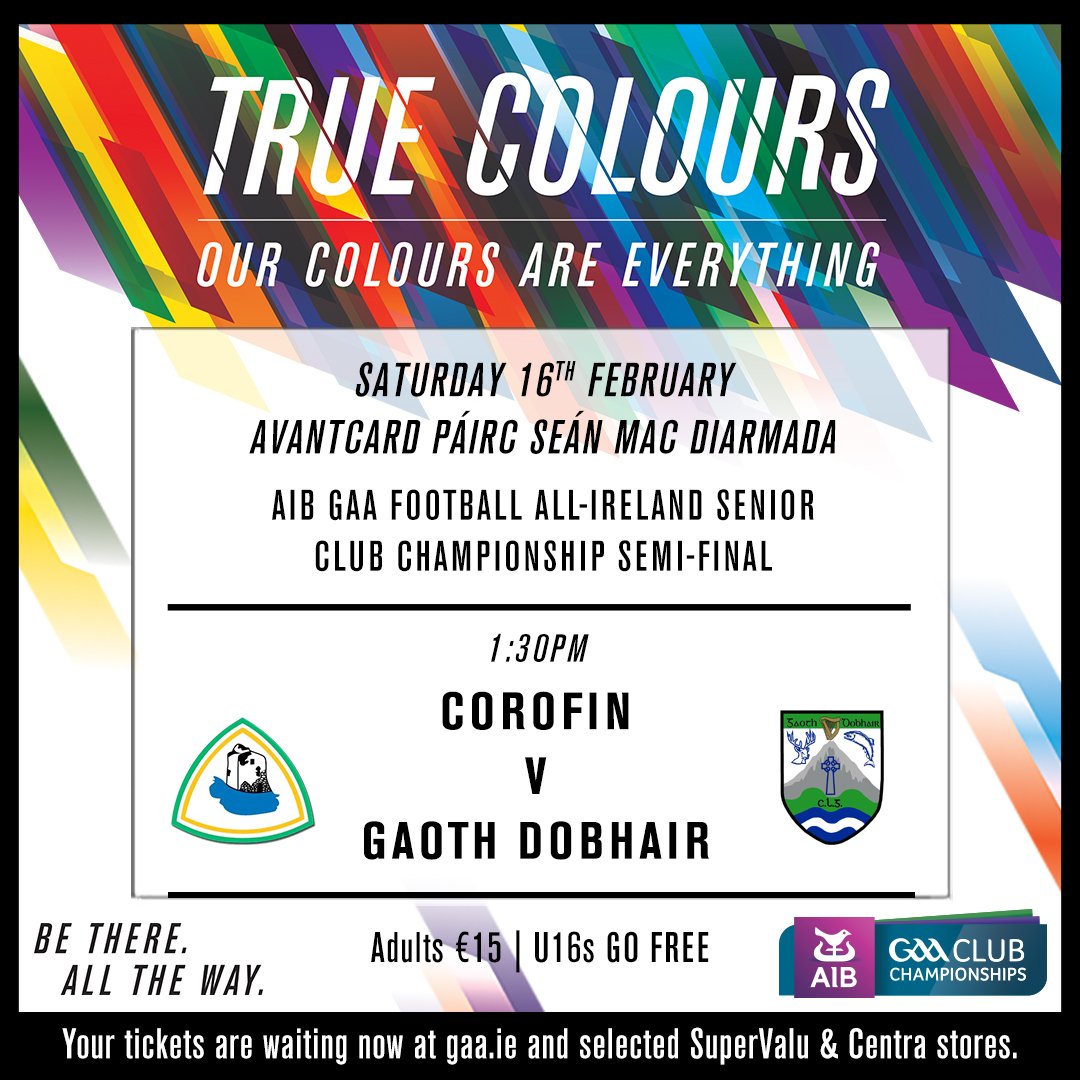 CorofinGAA's tweet photo. ALL-IRELAND SEMI FINAL:
The count down to the All-Ireland Senior Club semi-final is almost done.  We play Gaoth Dobhair (Donegal) in Páirc Seán Mac Diarmada, Carrick-on-Shannon, on Saturday 16 February with throw in at 1.30 pm. https://t.co/NyA47e9P7d