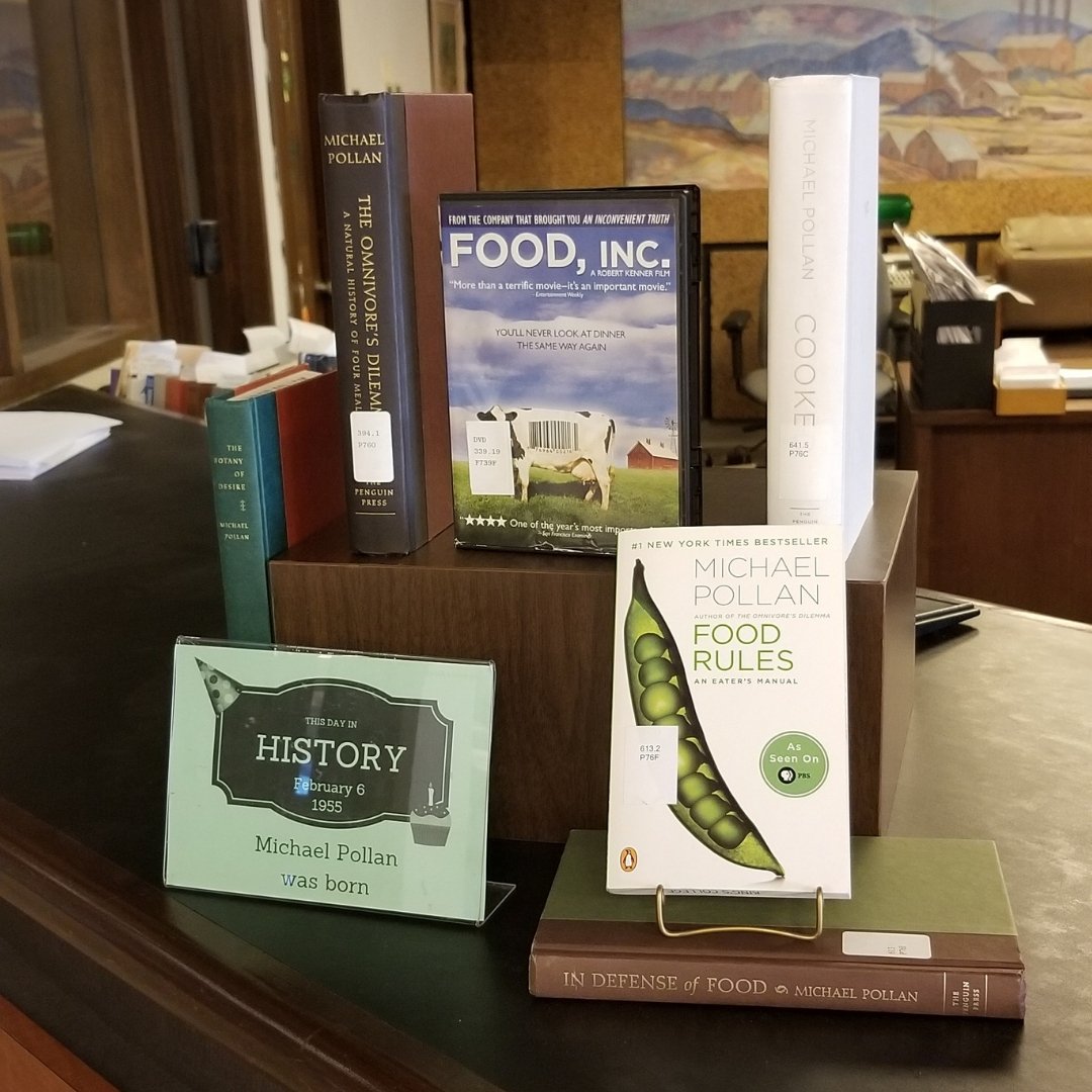 Happy Birthday, Michael Pollan! Come check out the pop up display on the Circulation Desk for some of his books 