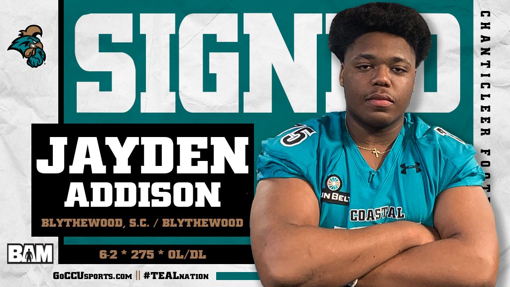 CoastalFootball's tweet photo. We staying in state with another BIG guy up front in Jayden Addison! Let's Go Chants! #ChantsUp #TealNation #BeachBound19 #BallAtTheBeach 

https://t.co/mgRjLmtEd0 https://t.co/g9sF2aVsLf