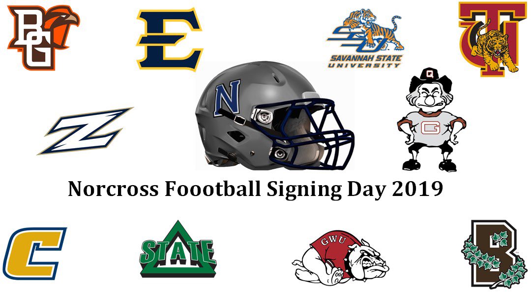 Norcross_FB's tweet image. Come celebrate our 11 seniors who will be signing to play football at the next level today at 3:00pm in the cafeteria. These young men have helped shape our program and we are excited for their futures at these great colleges and universities! #AllN #NextLevelBlueDevils