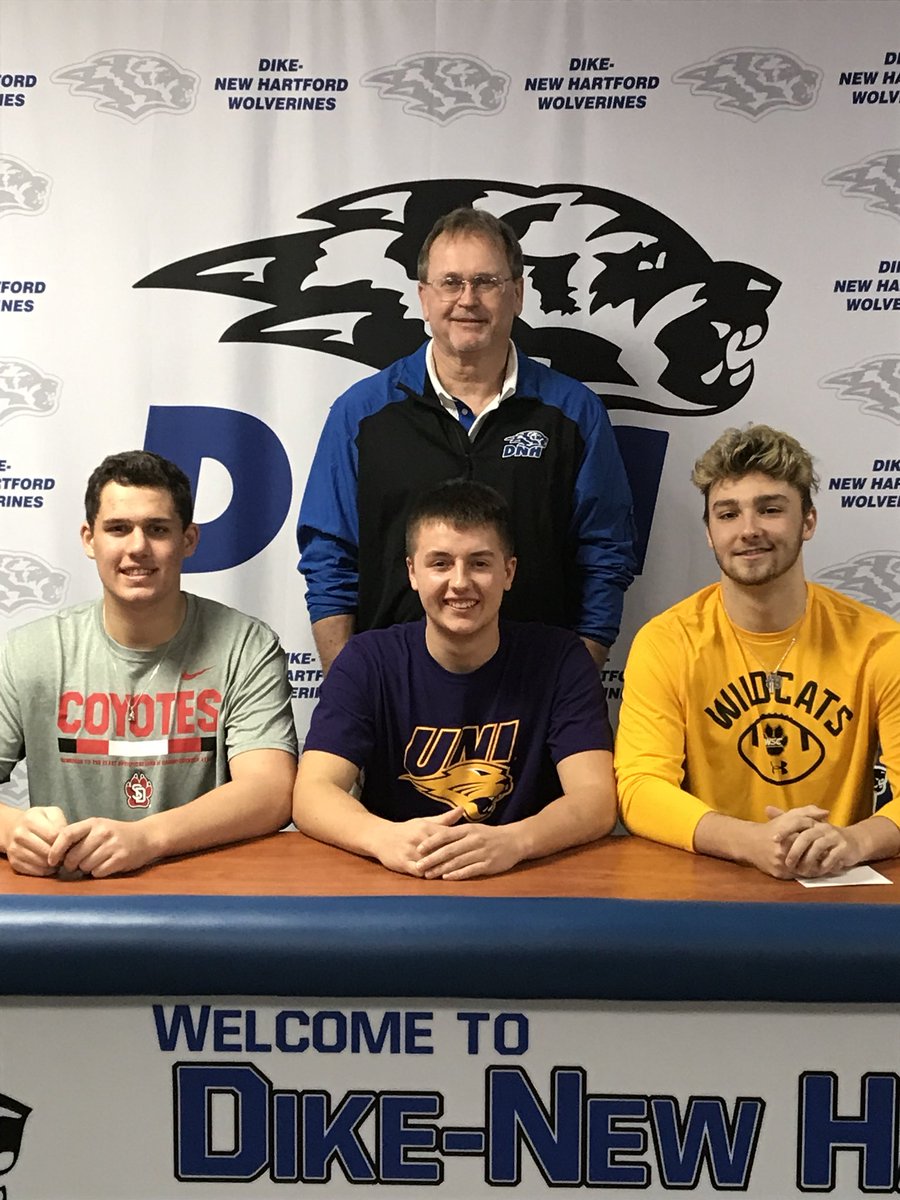 DNHFootball's tweet photo. Extremely proud of these three as they sign to play football at the next level. Congratulations and best wishes to Colton Harberts, Issac Jorgensen and Jake Landphair. Proud of you guys. #ProudToBeBlue  #rollblue https://t.co/schbxlDSom